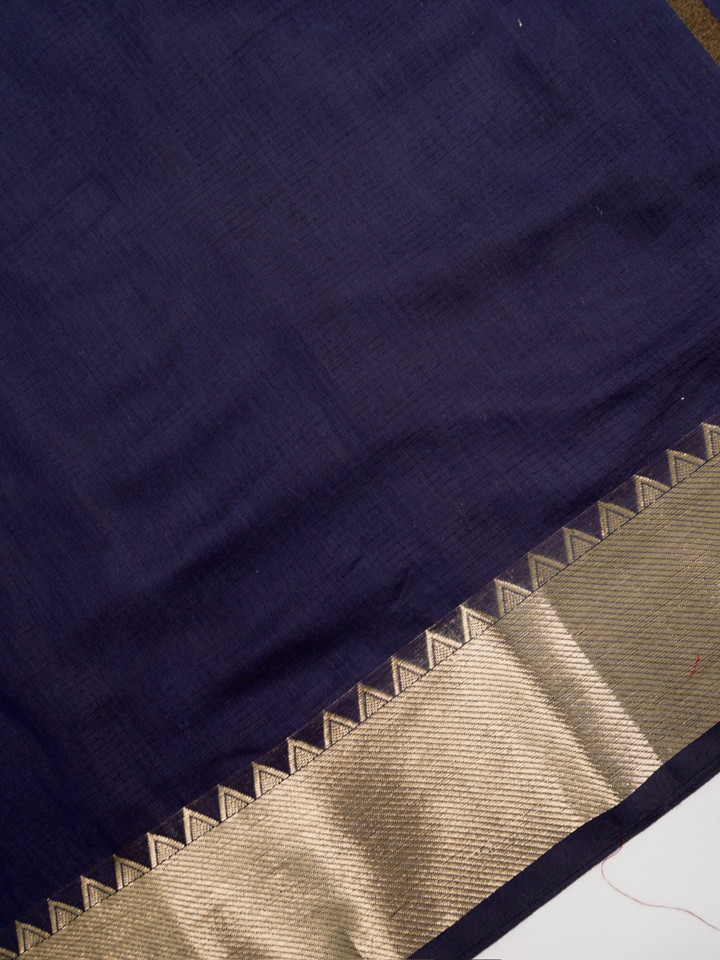 Midnight Navy Blue Banarasi Soft Cotton Silk Saree with Temple Zari Border