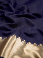 Midnight Navy Blue Banarasi Soft Cotton Silk Saree with Temple Zari Border