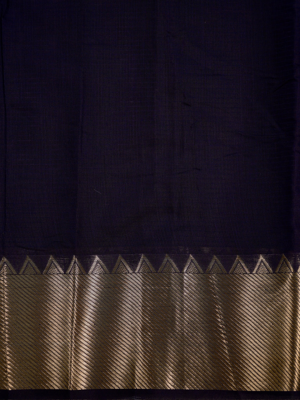 Midnight Navy Blue Banarasi Soft Cotton Silk Saree with Temple Zari Border