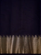 Midnight Navy Blue Banarasi Soft Cotton Silk Saree with Temple Zari Border