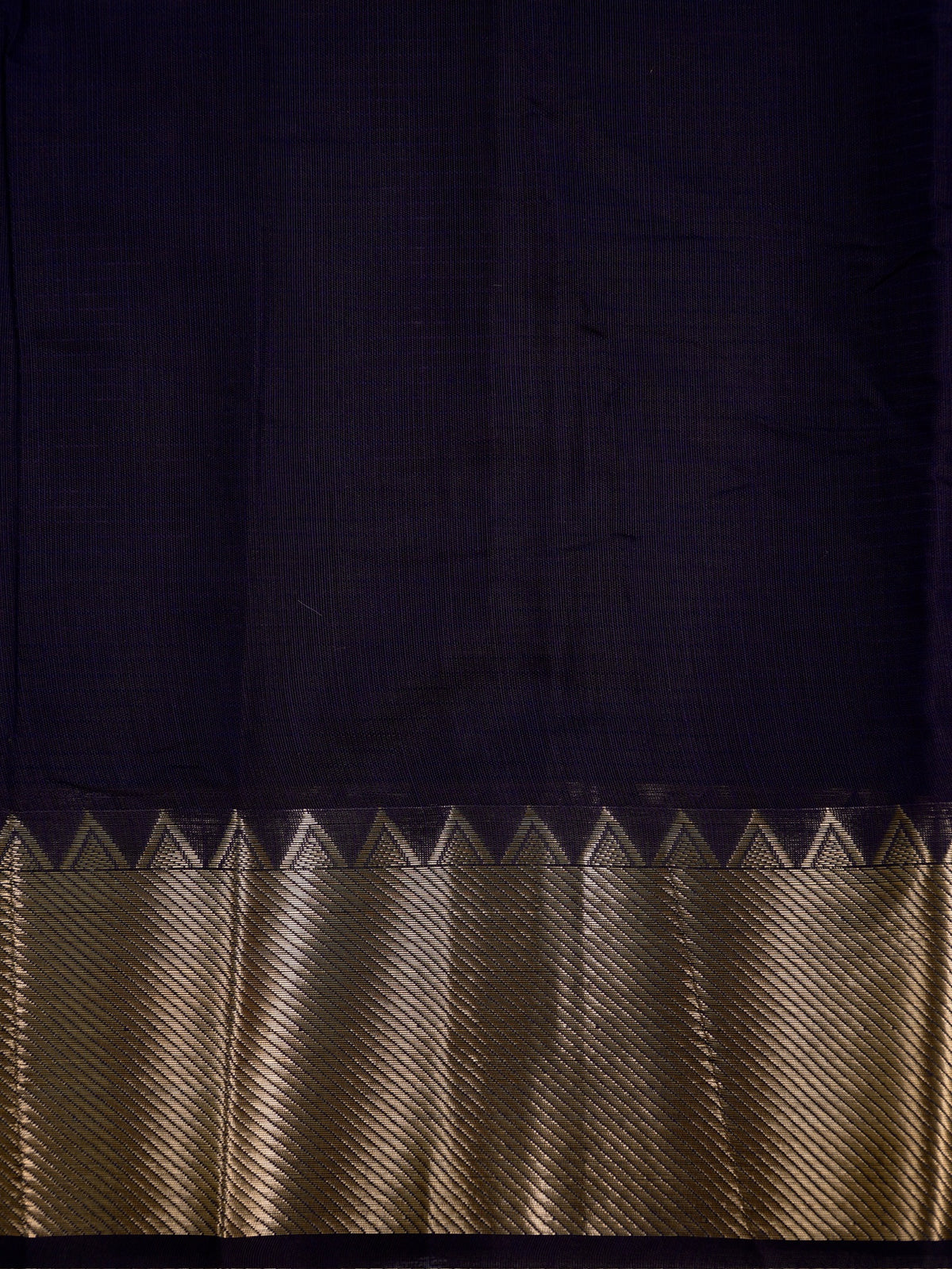 Midnight Navy Blue Banarasi Soft Cotton Silk Saree with Temple Zari Border