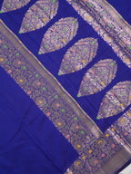 Royal Blue Banarasi Soft Silk Saree with Silver Zari Floral Minakari