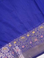 Royal Blue Banarasi Soft Silk Saree with Silver Zari Floral Minakari