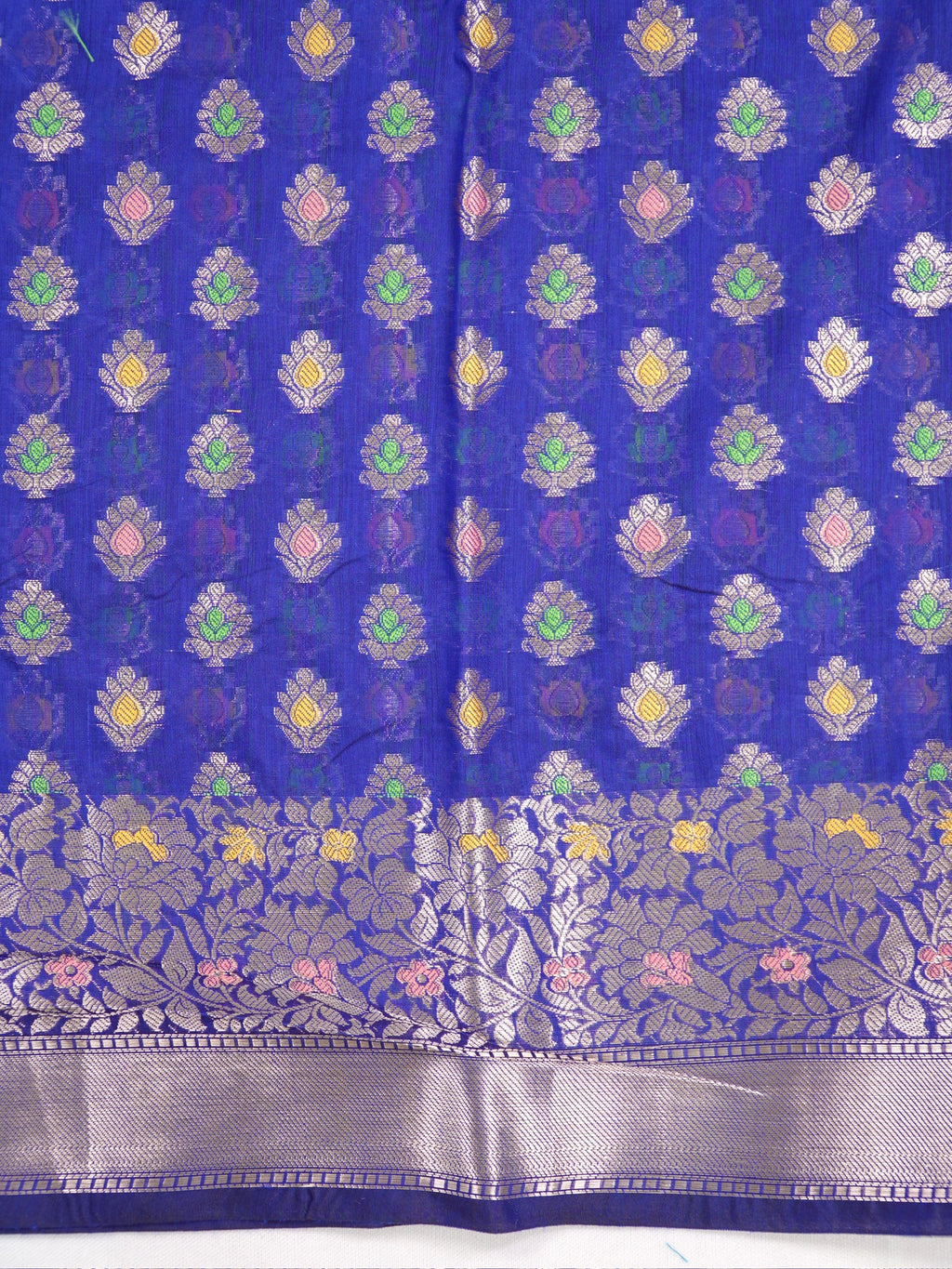 Royal Blue Banarasi Soft Silk Saree with Silver Zari Floral Minakari