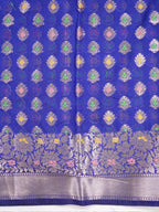 Royal Blue Banarasi Soft Silk Saree with Silver Zari Floral Minakari