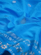 Blue Banarasi Soft Silk Saree with Silver Zari Floral Minakari