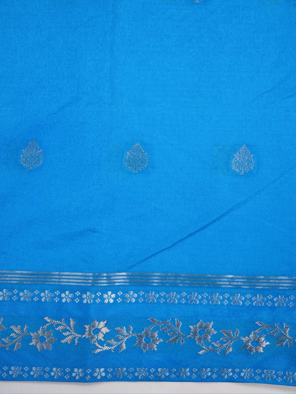 Blue Banarasi Soft Silk Saree with Silver Zari Floral Minakari