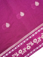Deep Magenta Banarasi Soft Silk Saree with Silver Zari Leaf Motifs Striped Pallu