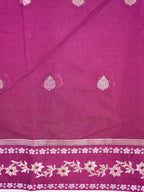 Deep Magenta Banarasi Soft Silk Saree with Silver Zari Leaf Motifs Striped Pallu