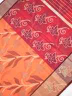 Orange & Wine Banarasi Soft Cotton Silk Saree with Floral Jaal