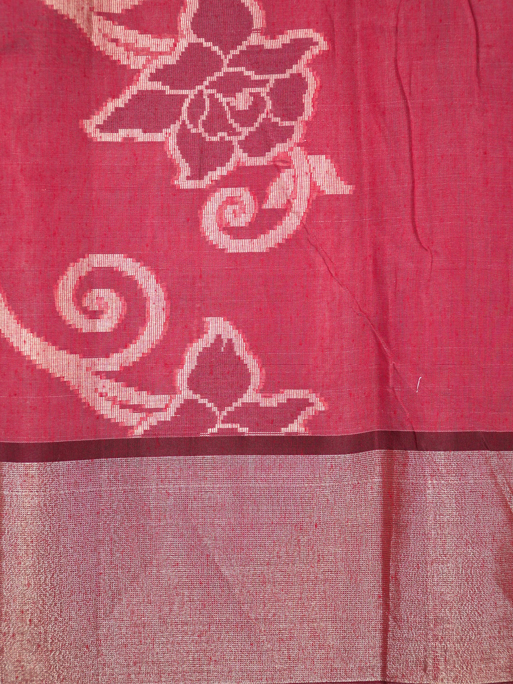 Orange & Wine Banarasi Soft Cotton Silk Saree with Floral Jaal