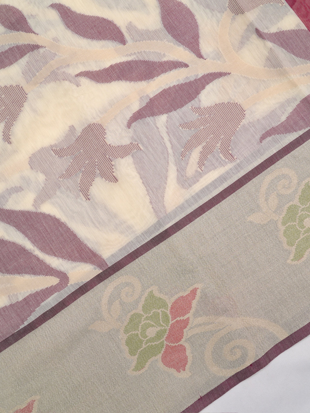 Off-White Cream & Pink Banarasi Soft Cotton Silk Saree with Floral Jaal