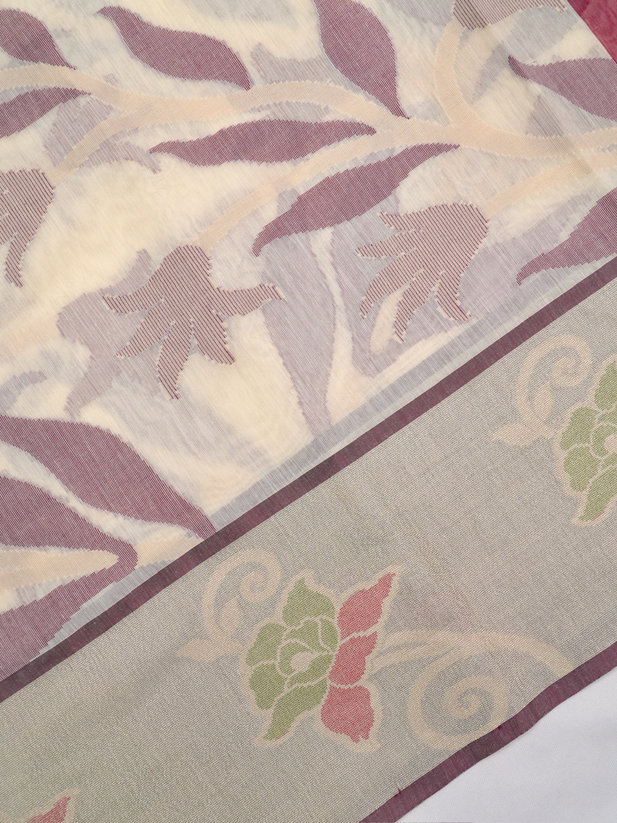 Off-White Cream & Pink Banarasi Soft Cotton Silk Saree with Floral Jaal