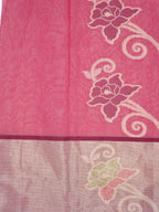 Off-White Cream & Pink Banarasi Soft Cotton Silk Saree with Floral Jaal