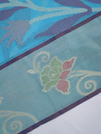 Sky Blue & pink  Banarasi Soft Cotton Silk Saree with Floral Jaal