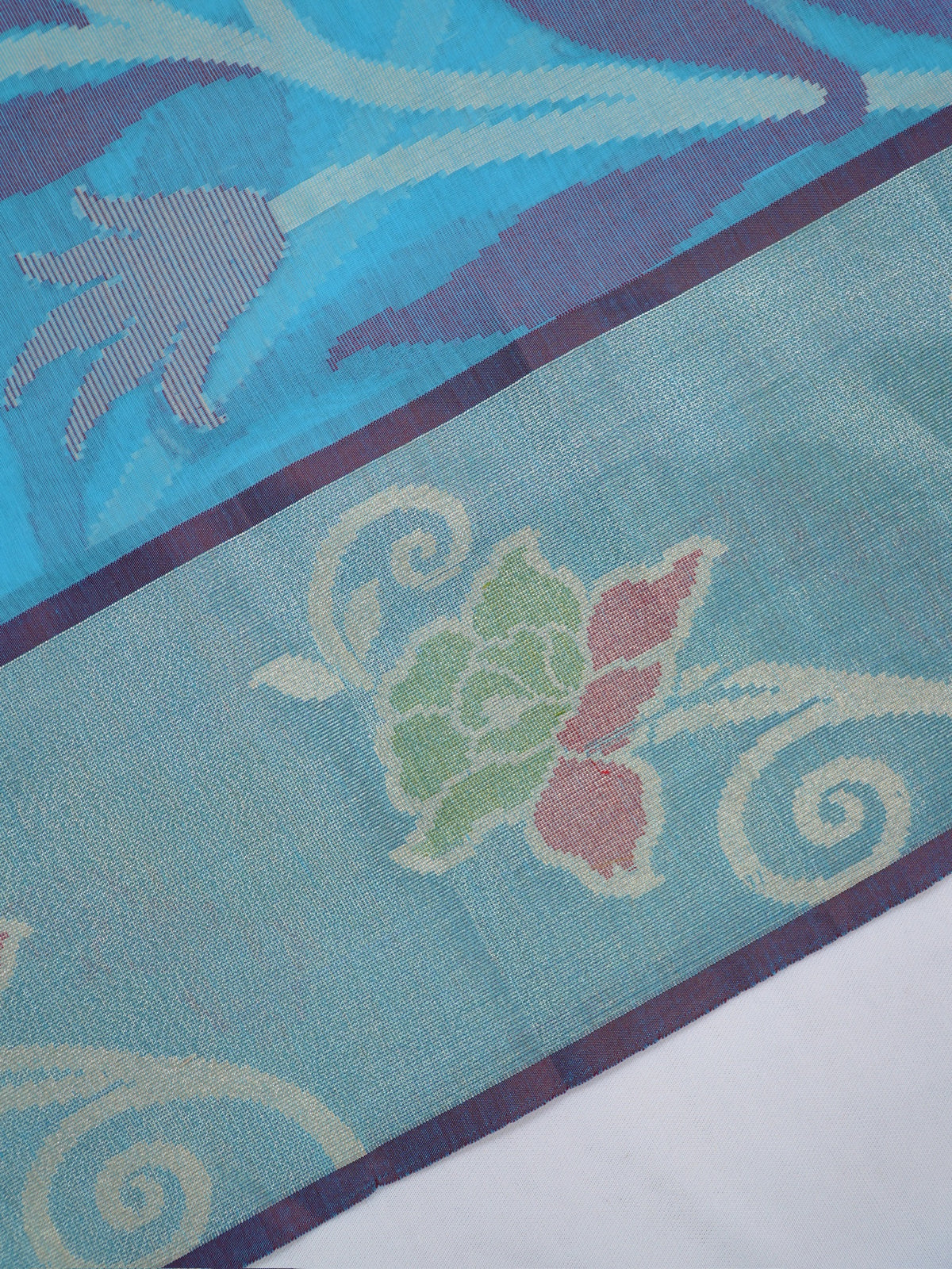 Sky Blue & pink  Banarasi Soft Cotton Silk Saree with Floral Jaal