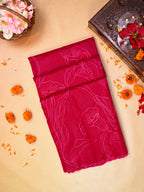Crimson Red Soft Organza Floral Embroidered Saree