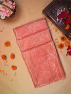 Peach Soft Organza Floral Embroidered Saree