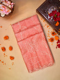 Peach Coral Soft Organza Floral Embroidered Saree