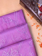 Lavender Soft Organza Vine Floral Embroidered Saree