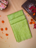 Parrot Green Soft Organza Silk Floral Embroidered Saree with Scalloped Border