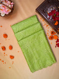 Lime Green Soft Organza Silk Floral Embroidered Saree with Scalloped Border
