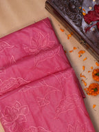 Rose Pink Soft Organza Silk Floral Embroidered Saree with Scalloped Border