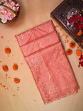 Dusty Peach Soft Organza Silk Floral Embroidered Saree with Scalloped Border