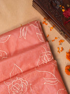 Peach Soft Organza Rose Embroidered Saree
