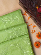 Pastel Pistachio Green Soft Organza Floral Embroidered Saree