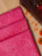 Rani Pink Soft Organza Rose Embroidered Saree