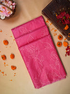 Rani Pink Soft Organza Rose Embroidered Saree