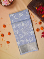Light Blue Soft Cotton Silk Embroidered Saree with Silver Zari