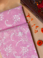 Soft Pink Soft Cotton Silk Embroidered Saree with Silver Zari
