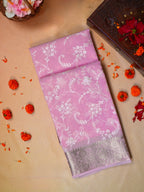 Soft Pink Soft Cotton Silk Embroidered Saree with Silver Zari