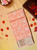 Peach Soft Cotton Silk Embroidered Saree with Silver Zari