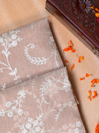 Beige Taupe Soft Cotton Silk Embroidered Saree with Silver Zari
