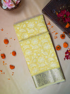 Sunshine Yellow Soft Cotton Silk Floral Vine Embroidered Saree with Silver Zari