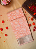 Peach Coral Soft Cotton Silk Floral Vine Embroidered Saree with Silver Zari