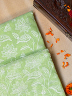 Lime Green Soft Cotton Silk Floral Vine Embroidered Saree with Silver Zari