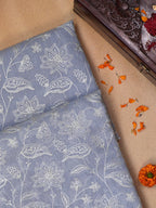 Powder Blue Soft Cotton Silk Floral Vine Embroidered Saree with Silver Zari