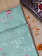 Sea Green Soft Cotton Silk Embroidered Saree with Silver Zari