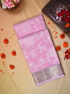 Light Pink Soft Cotton Silk Floral Embroidered Saree with Silver Zari