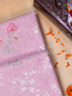 Soft Mauve Pink Soft Cotton Silk Floral Embroidered Saree with Silver Zari
