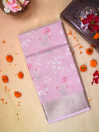 Soft Mauve Pink Soft Cotton Silk Floral Embroidered Saree with Silver Zari