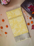 Light Yellow Soft Cotton Silk Floral Embroidered Saree with Silver Zari