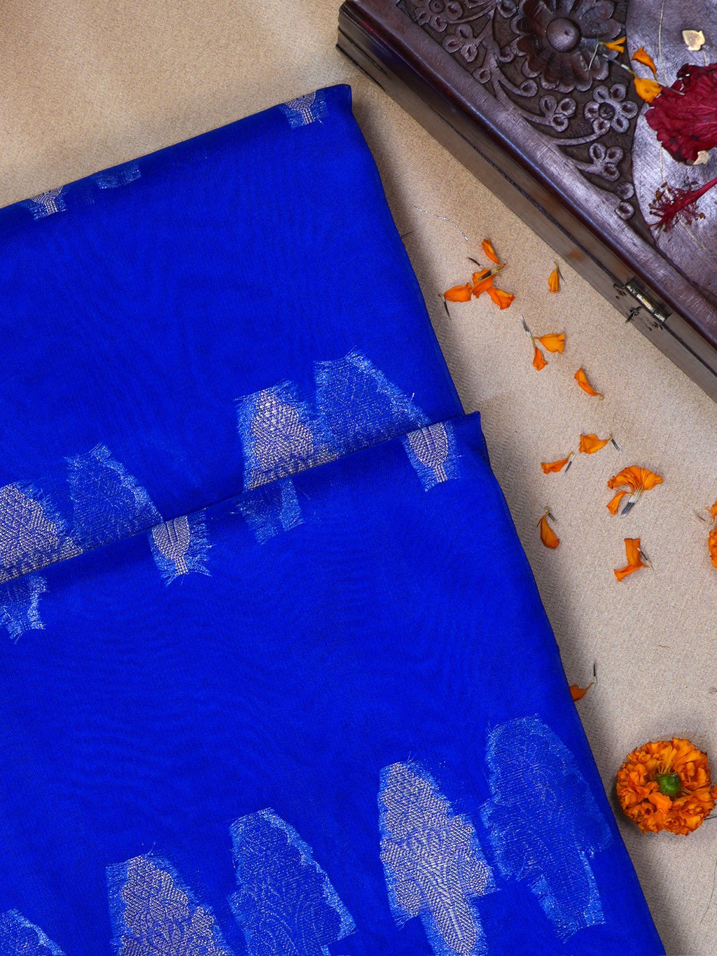 Royal Blue Soft Organza Silk Saree with Silver Zari
