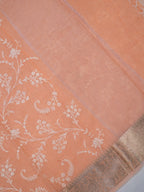 Peach Soft Cotton Silk Embroidered Saree with Silver Zari