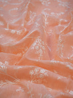 Peach Soft Cotton Silk Embroidered Saree with Silver Zari