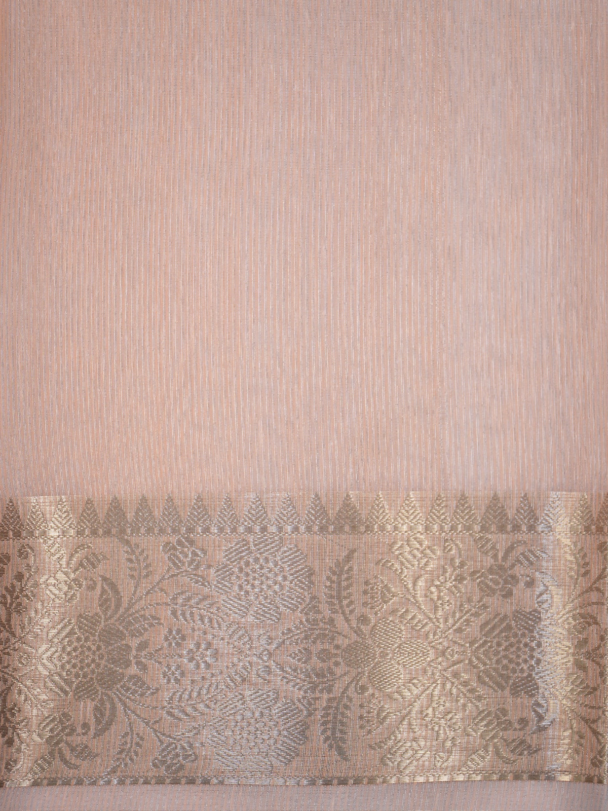 Peach Soft Cotton Silk Embroidered Saree with Silver Zari